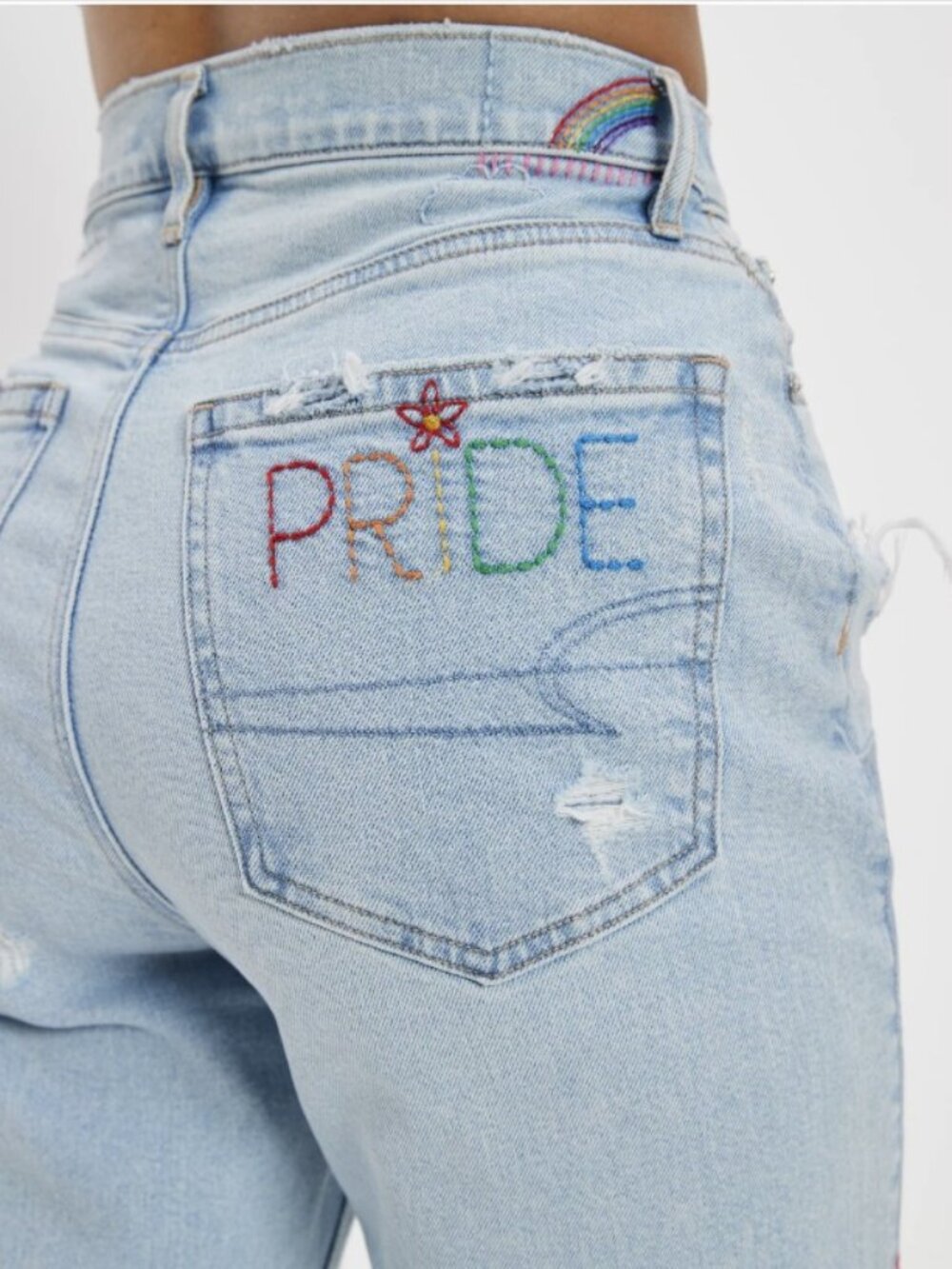 American Eagle Pride Strigid Highest Rise Baggy Straight Jeans Light Wash Size 0